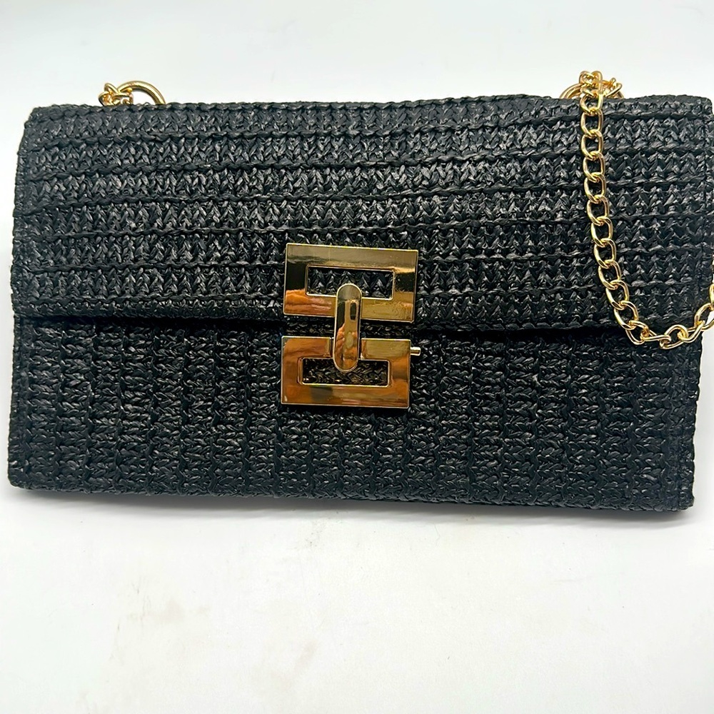 Elegant Black Clutch with Gold Chain - Picture 2 of 5